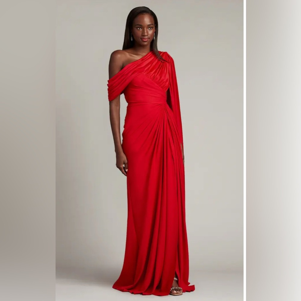 Tadashi Shoji Red One-Shoulder Gown